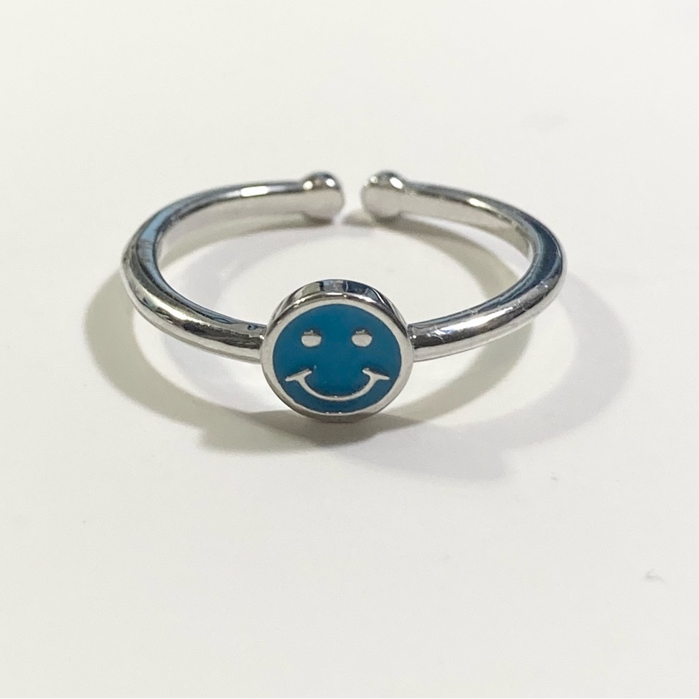 Adjustable Sterling Silver Blue Happy Face Ring